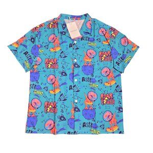 NWT | Boys' Astro Dino Button-Up Shirt | Space Dinosaur | Teal | Size 12